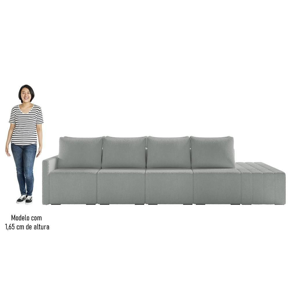 Sofá Ilha Modular Com Puff Para Sala Living 392cm Georgia K04 Bouclê Cinza Claro - Mpozenato