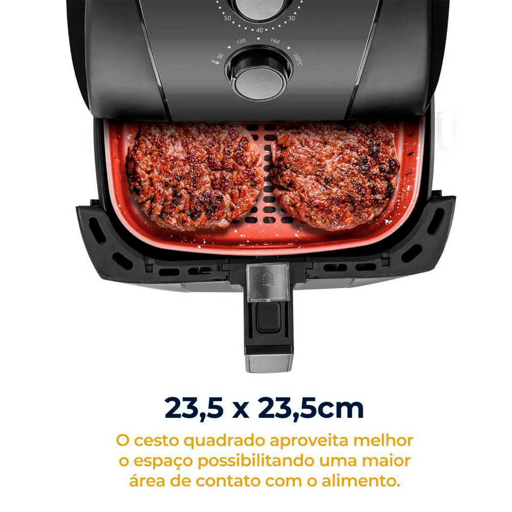 Fritadeira Elétrica Sem Óleo Air Fryer Britânia 5.5L 1500W BFR50 Redstone com Inox Preto - 110V