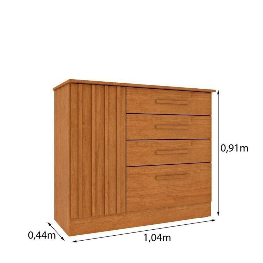 Quarto Completo 1 Guarda-Roupa com Espelho 1 Cômoda Ripado Nova York e 1 Cama Casal Mônaco Espresso Móveis Cinamomo