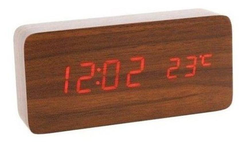 Miniatura Relogio Despertador Mesa Digital Madeira Sound Control