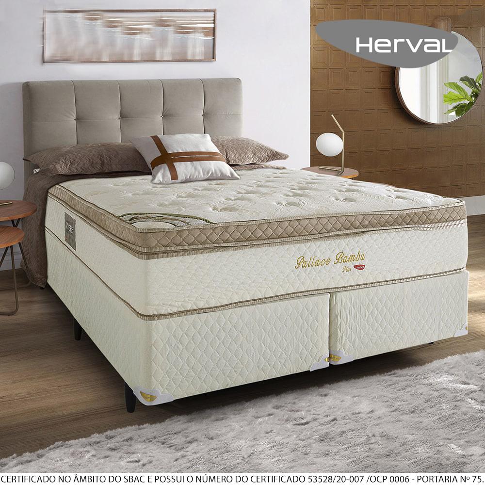 Cama Box com Cabeceira Queen Herval Pallace Bambu em Molas Ensacadas, 71x158x198 cm