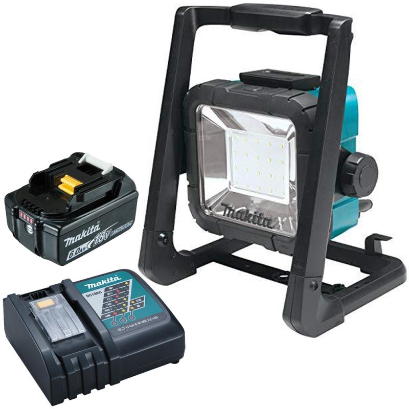 Miniatura Refleto LED Híbrido à Bateria 18V DML805 220V com Bateria 18V 6,0Ah e Carregador Bivolt MAKITA 220V