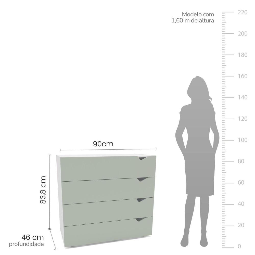 Miniatura Cômoda 4 Gavetas 83,8cm X 90cm Porto Branco/Verde