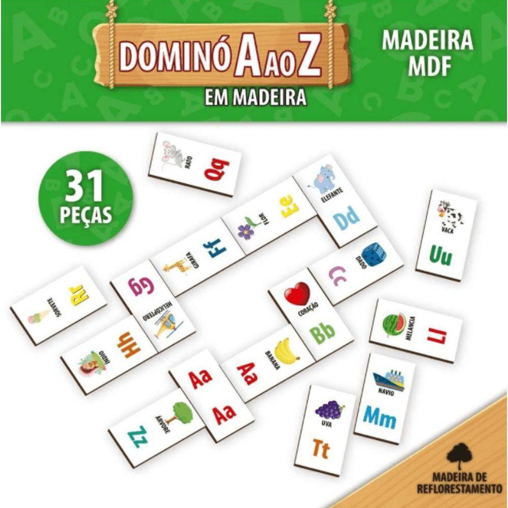 Miniatura Jogo Pedagógico Em Madeira Dominó A Ao Z - Pais E Filhos