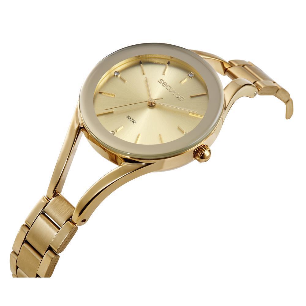 Miniatura Relógio Seculus Feminino Ref: 77150Lpsvds3 Bracelete Dourado