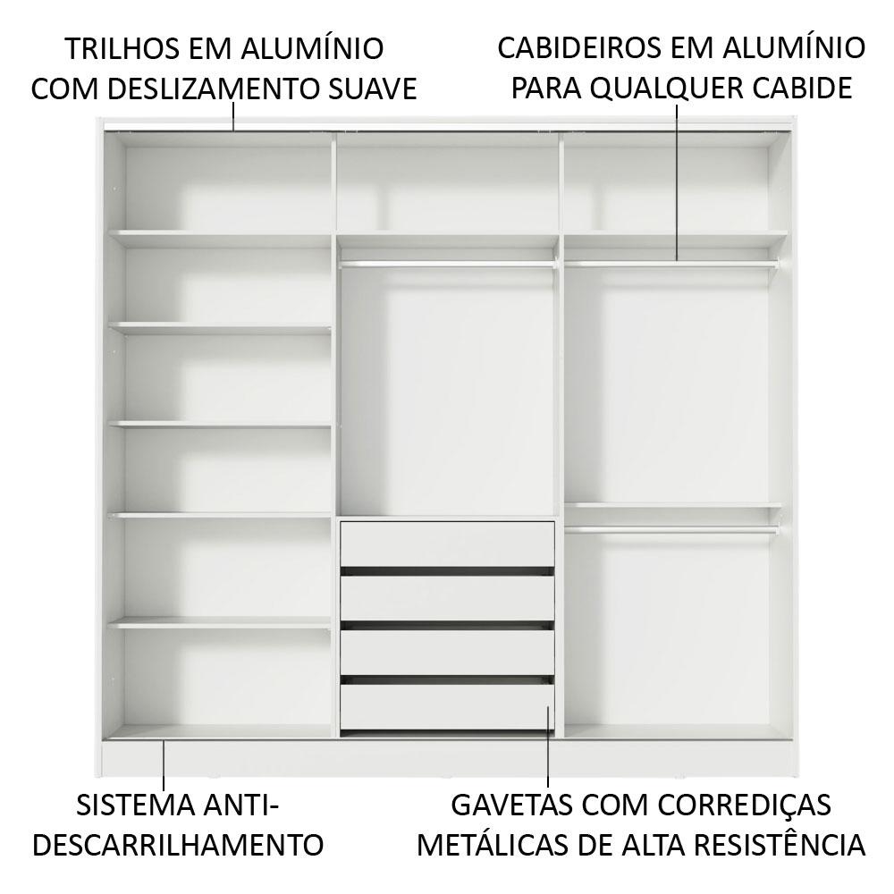 Miniatura Guarda Roupa Casal 100% MDF Madesa Zurique 3 Portas de Correr com Espelho - Branco Branco