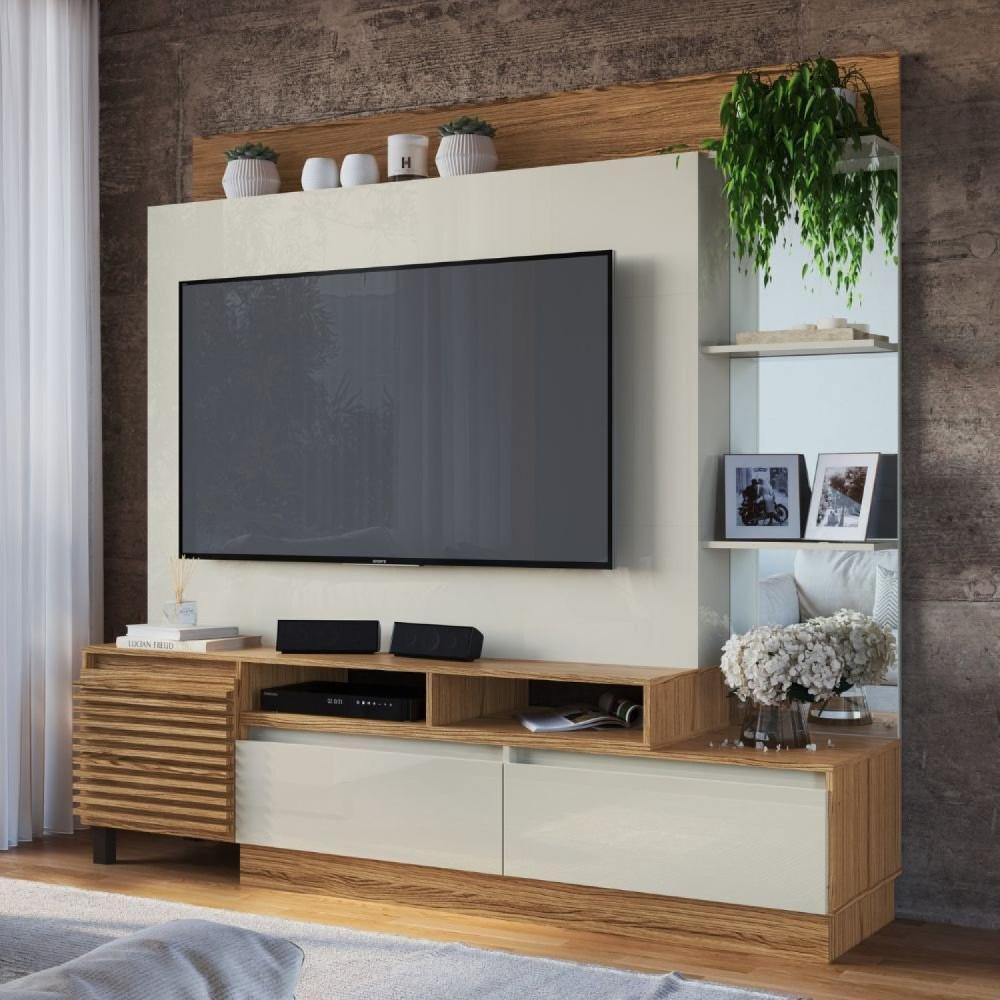 Miniatura Home para Tv 1 Porta e 2 Gavetas Naturalle/Cristalo