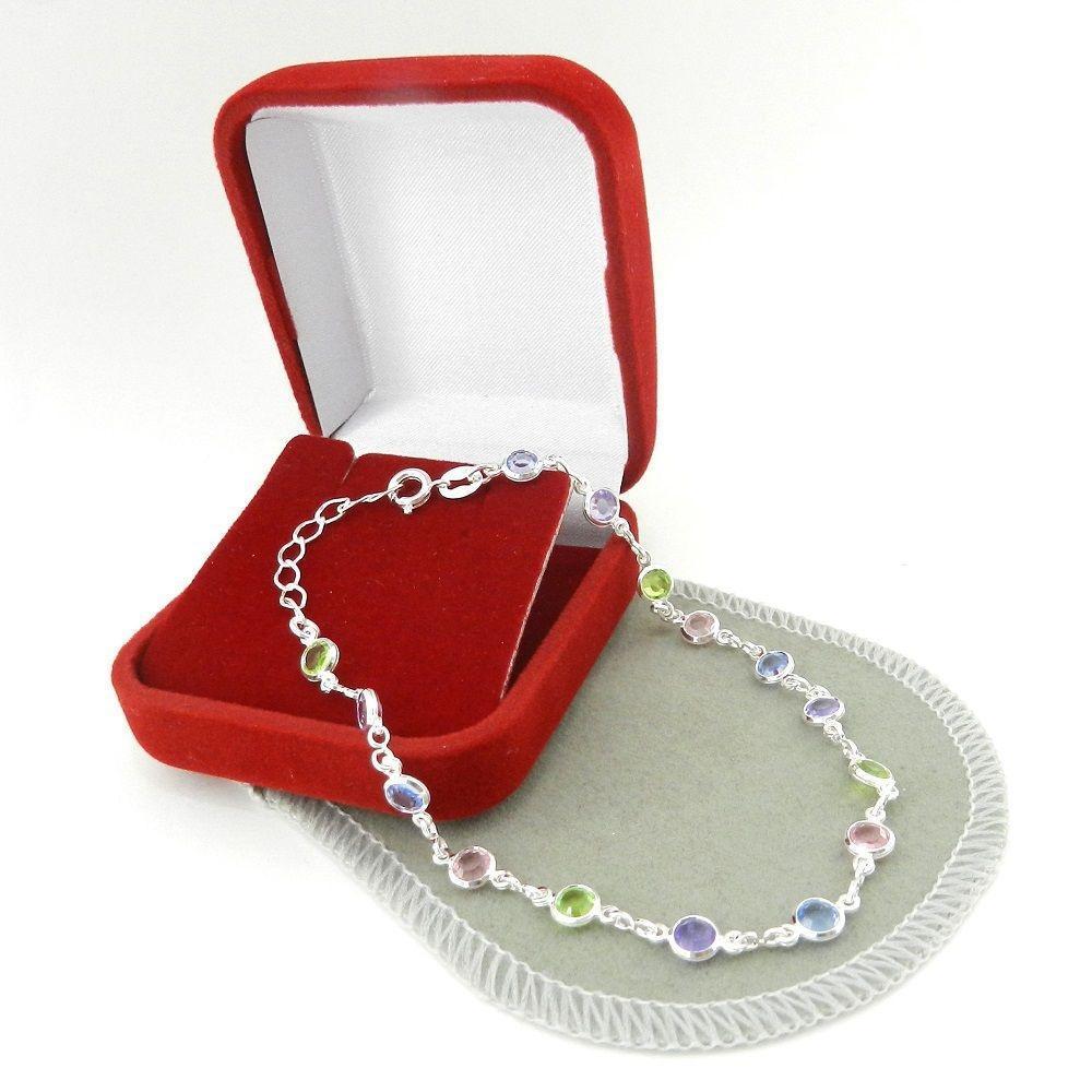 Miniatura Pulseira Feminina 20/24Cm Colorida 5Mm Folheada Prata Pl488