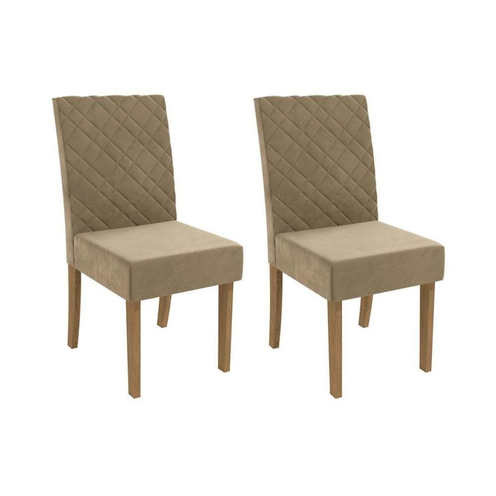 Miniatura Kit 2 Cadeiras Sala Jantar 2cad133 2 Un Freijo-assento Veludo Deluxe Bege
