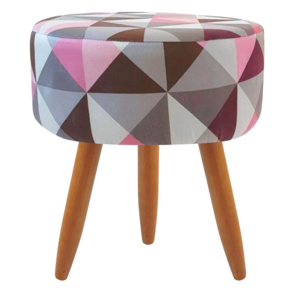 Miniatura Puff Banqueta Classic Redondo Suede Estampa Triangulo Rosa