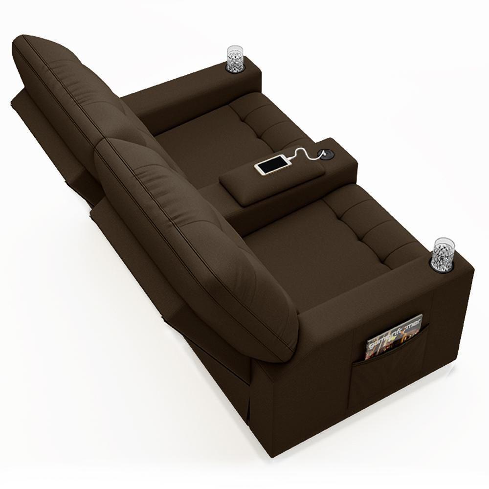 Poltrona De Cinema Reclinável 2 Lugares Baú Usb Mallie Fh9 Veludo Marrom - Mpozenato