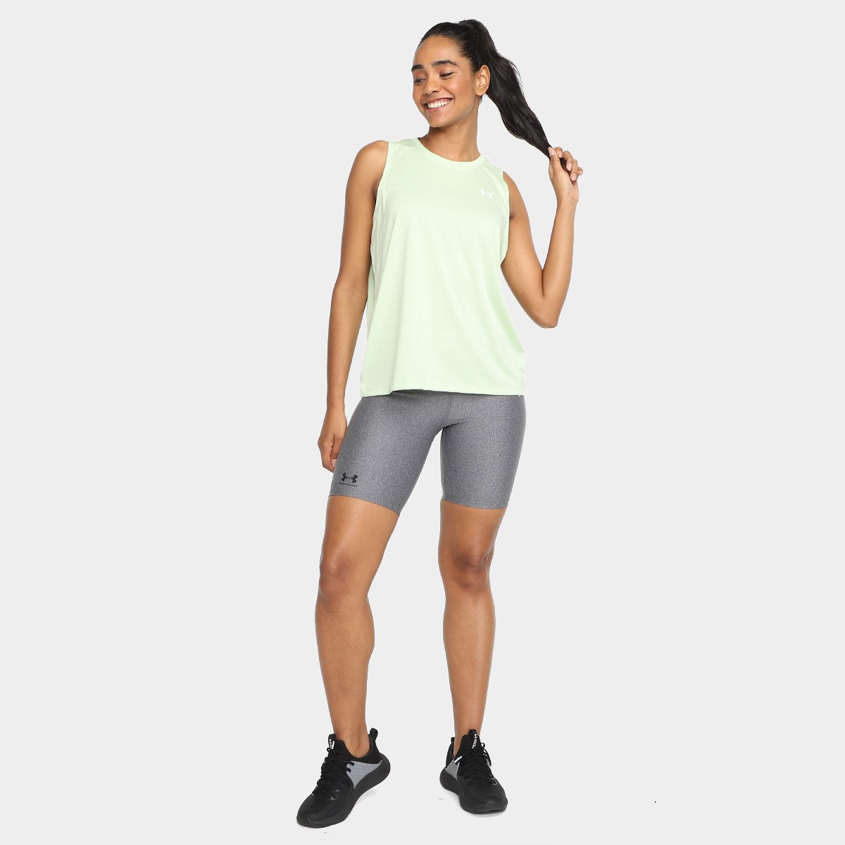 Miniatura Regata Under Armour Tech Tank Solid Feminino Verde Claro+Branco - G