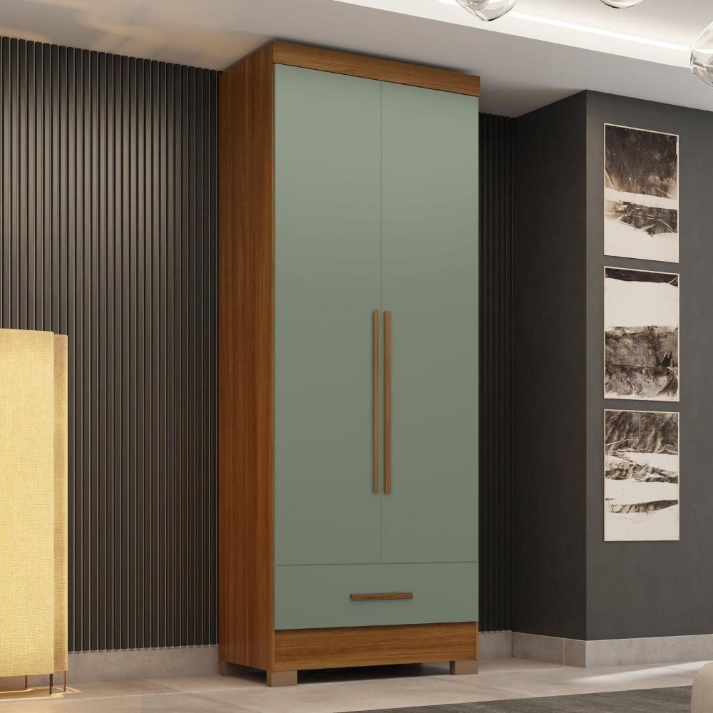 Miniatura Guarda-roupa 2 Portas 1 Gaveta Smart Plus Espresso Móveis Cinamomo / Verde