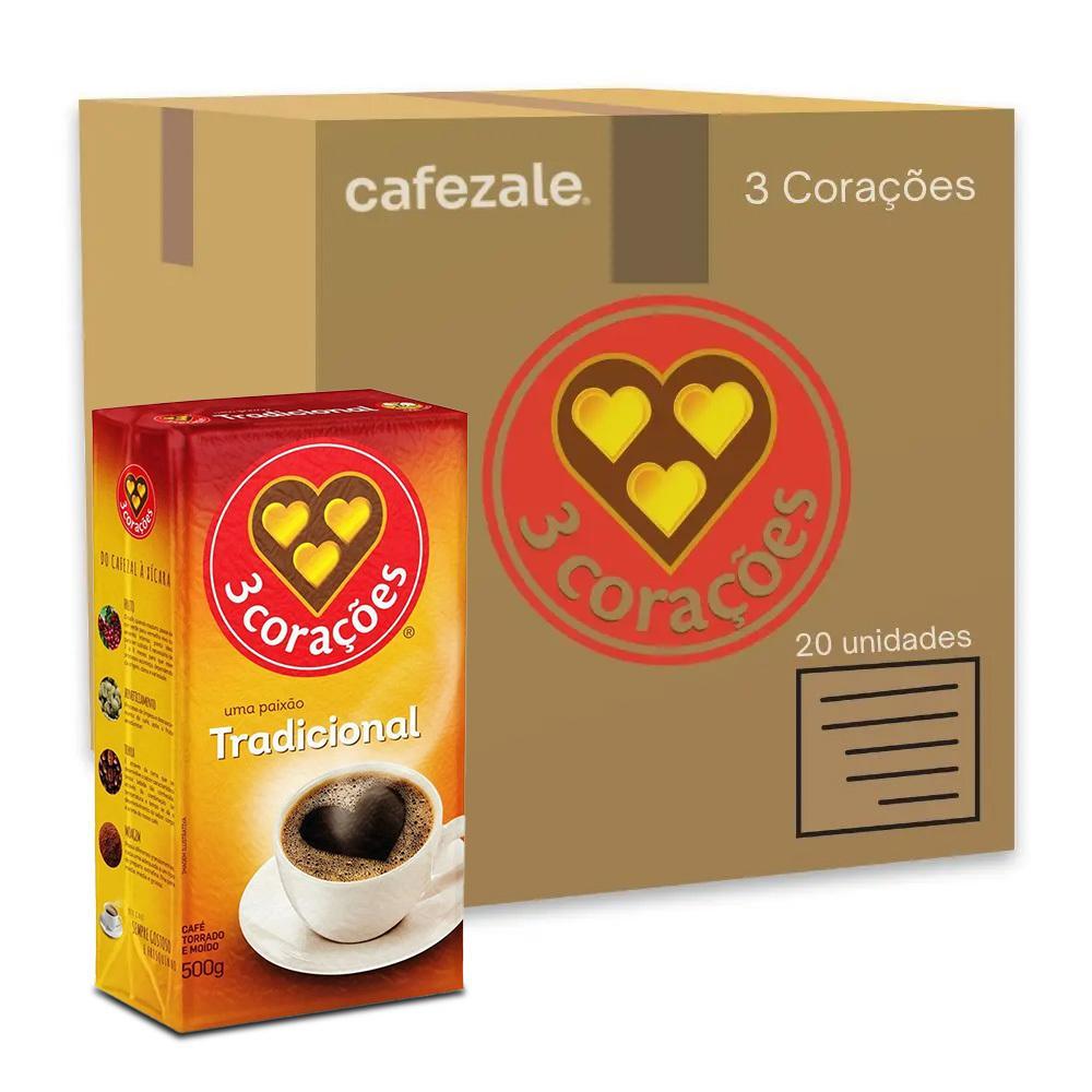 Miniatura Café 3 Corações Tradicional A Vácuo Kit 20 Pacotes De 500G