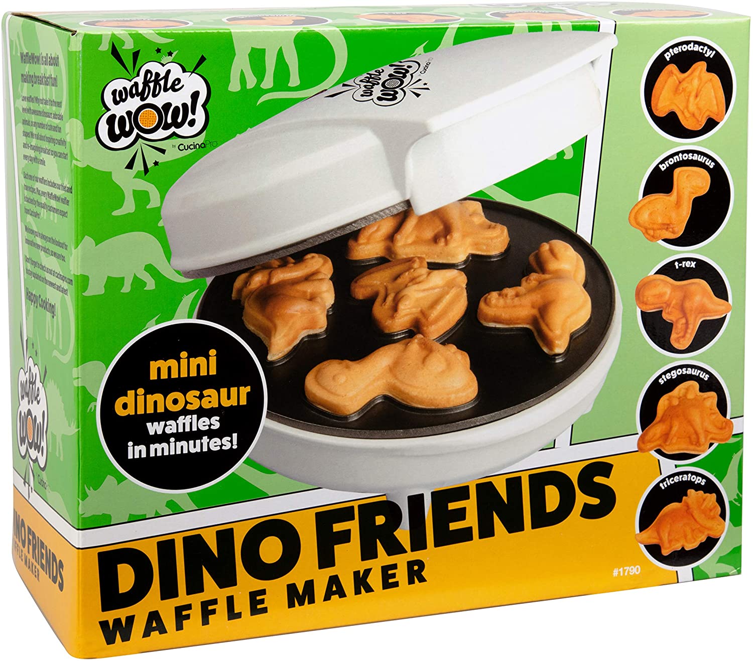 Miniatura CucinaPro Máquina de Waffle Dinossauros Divertido Crianças e Adultos 5 Dinos Antiaderente Branco 110V