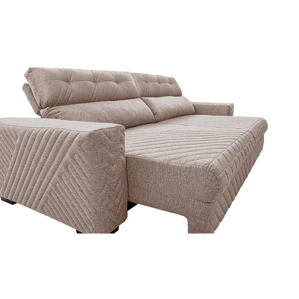 Sofá Retrátil E Reclinável 2,55m Molas Ensacadas Cama Inbox Style Thermo Gel Linho Bege Claro