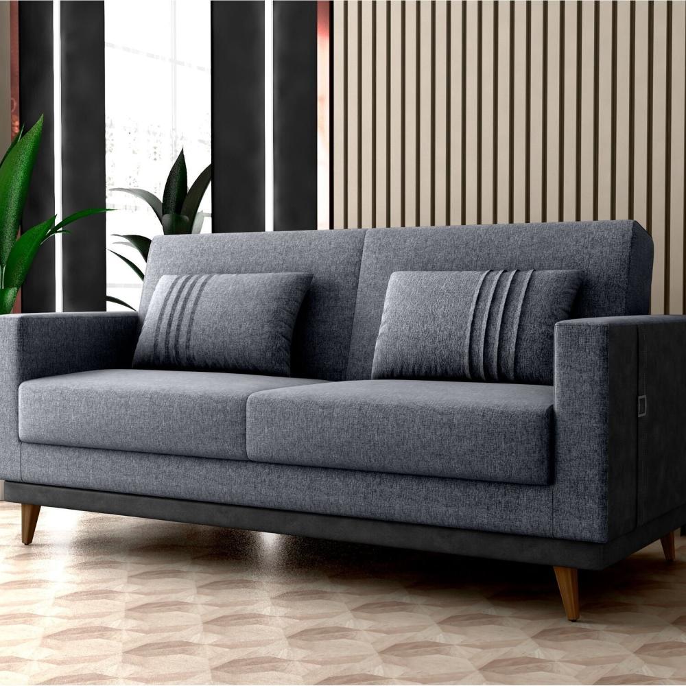 Miniatura Sofá Cama 3 Lugares Esther 203cm X 95cm X 90cm Cinza/Montana Preto