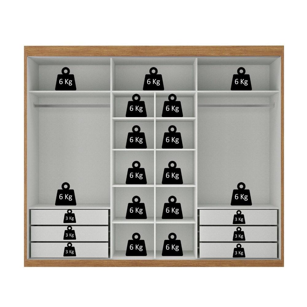 Miniatura Guarda-Roupa Casal 3 Portas de Correr e 6 Gavetas Spazio Cinamomo/ Off White