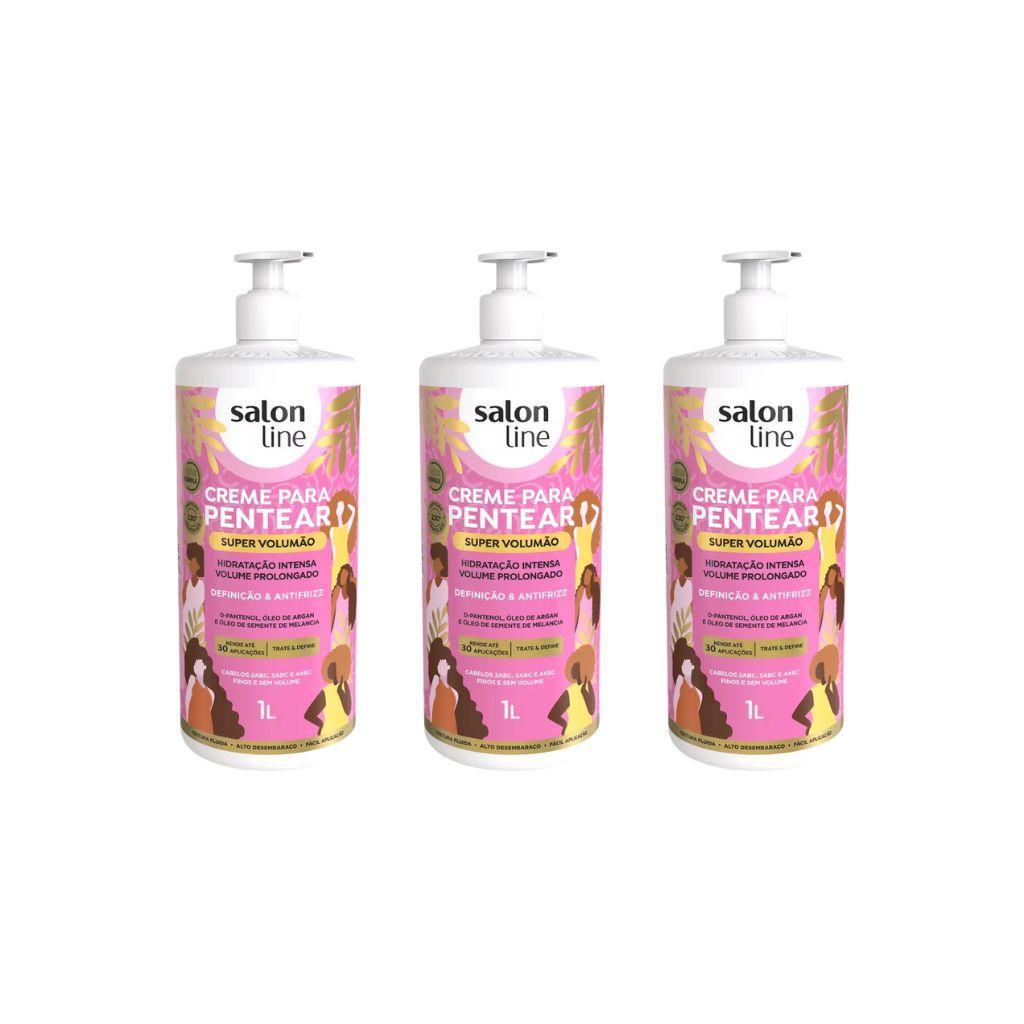 Miniatura Creme Para Pentear Salon Line 1L Super Volumao - Kit Com 3Un