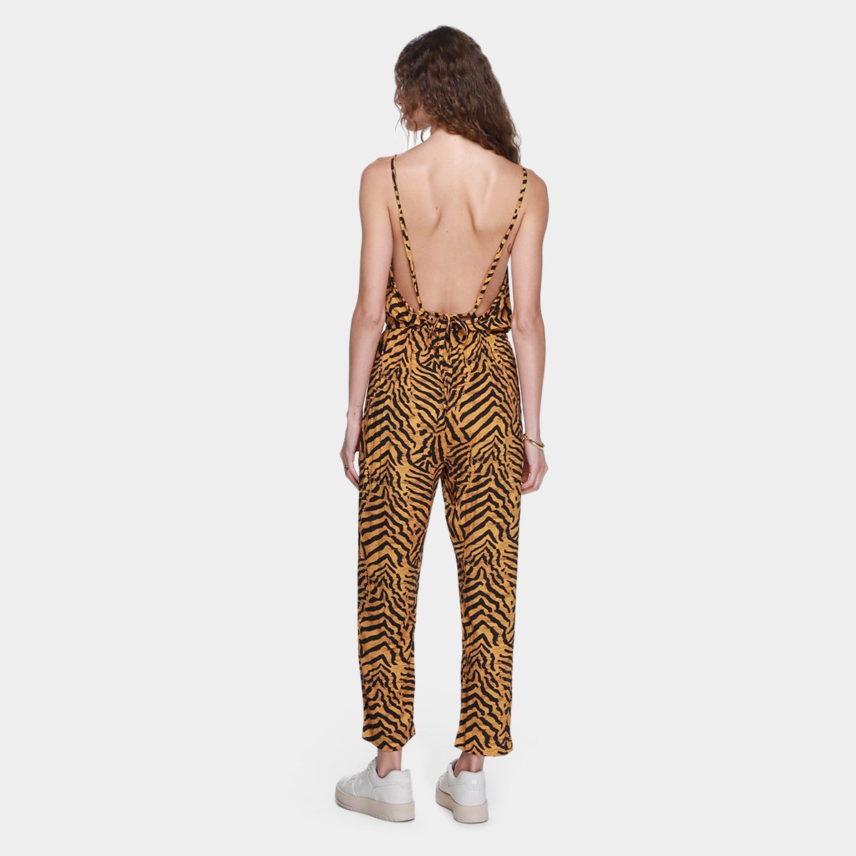 Miniatura Macacão Animale Jeans Riscado Color Feminino Onça - G