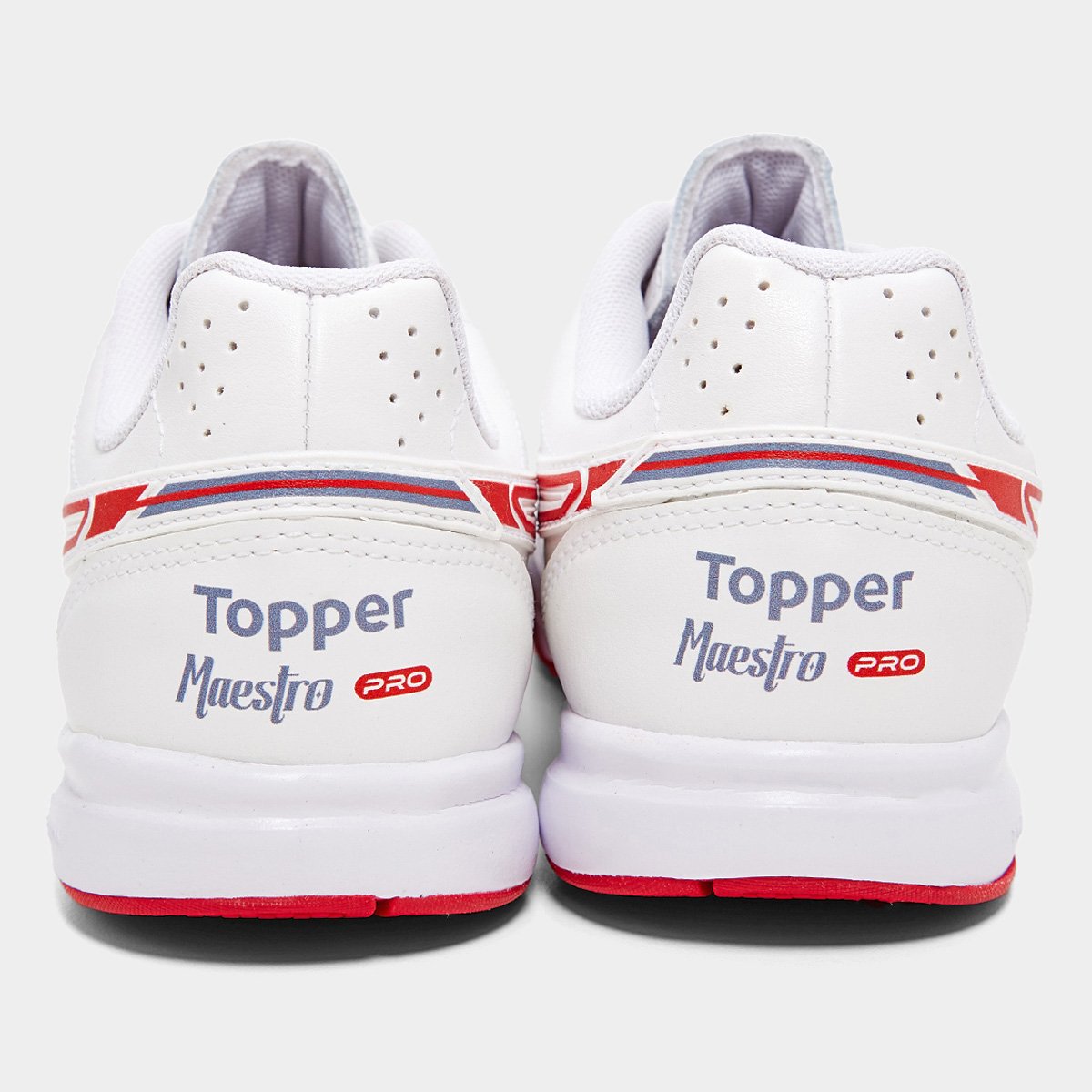 Miniatura Chuteira Futsal Topper Maestro PRO V Unissex Branco+Vermelho - 44