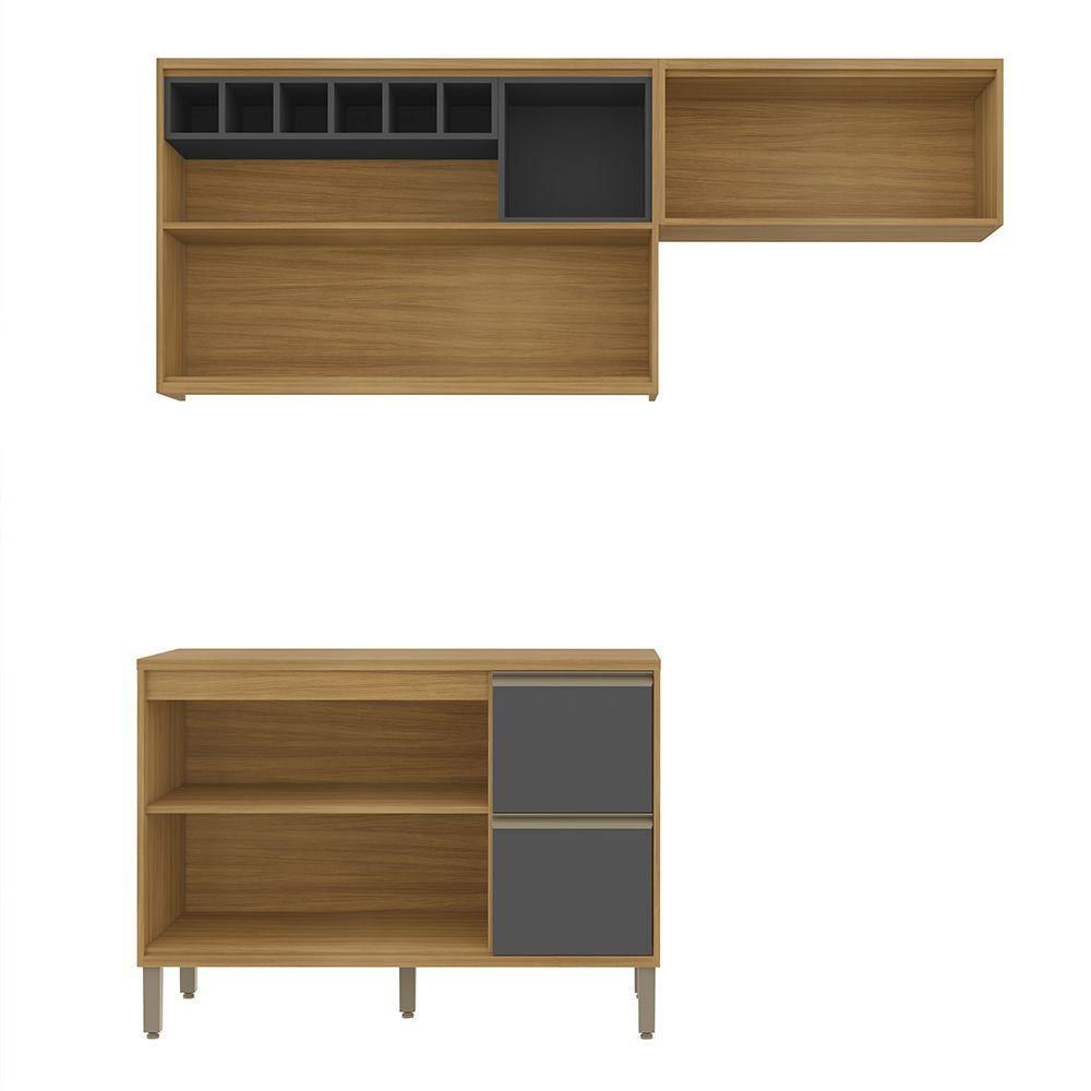 Miniatura Cozinha Milão Compacta 4 Portas 3 Gavetas Com Nichos Carvalho Grafite Clique Chique