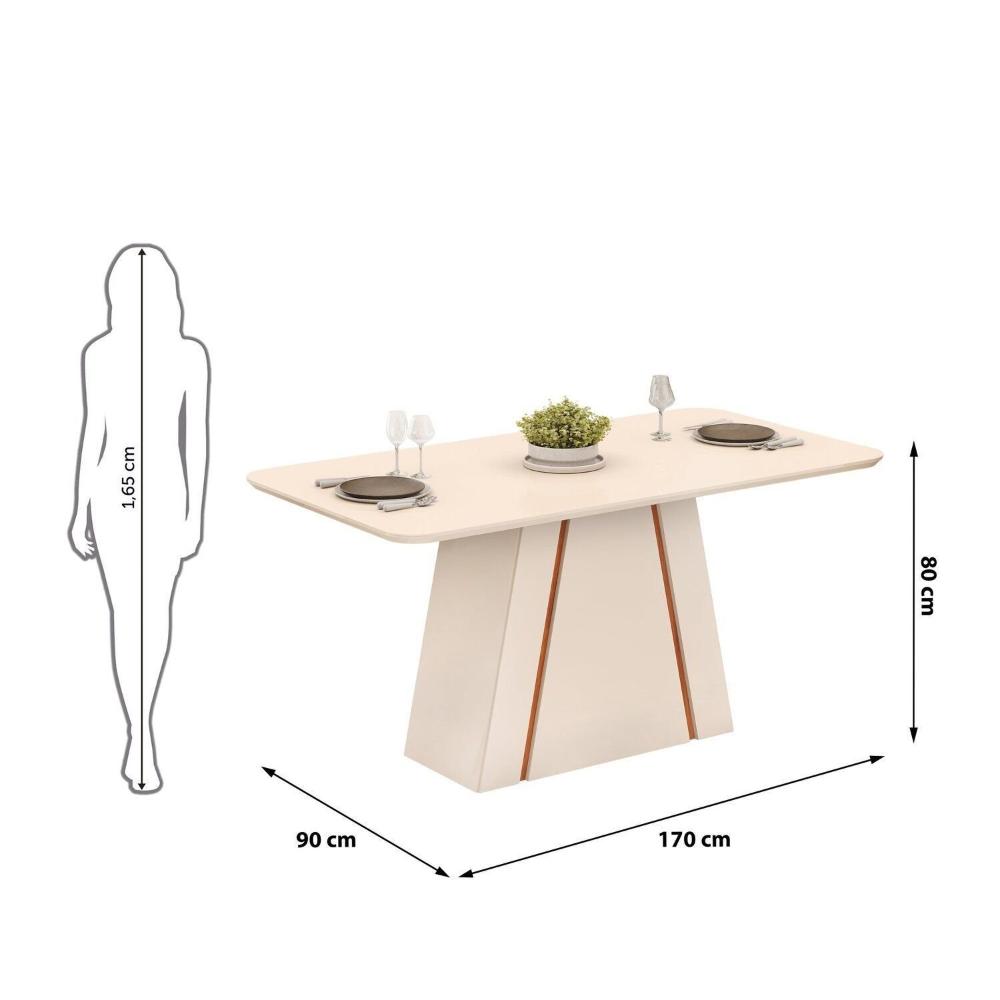 Miniatura Mesa Gabi 1,70 com 6 Cadeiras Yasmin Off White/ Freijo/ Lunar