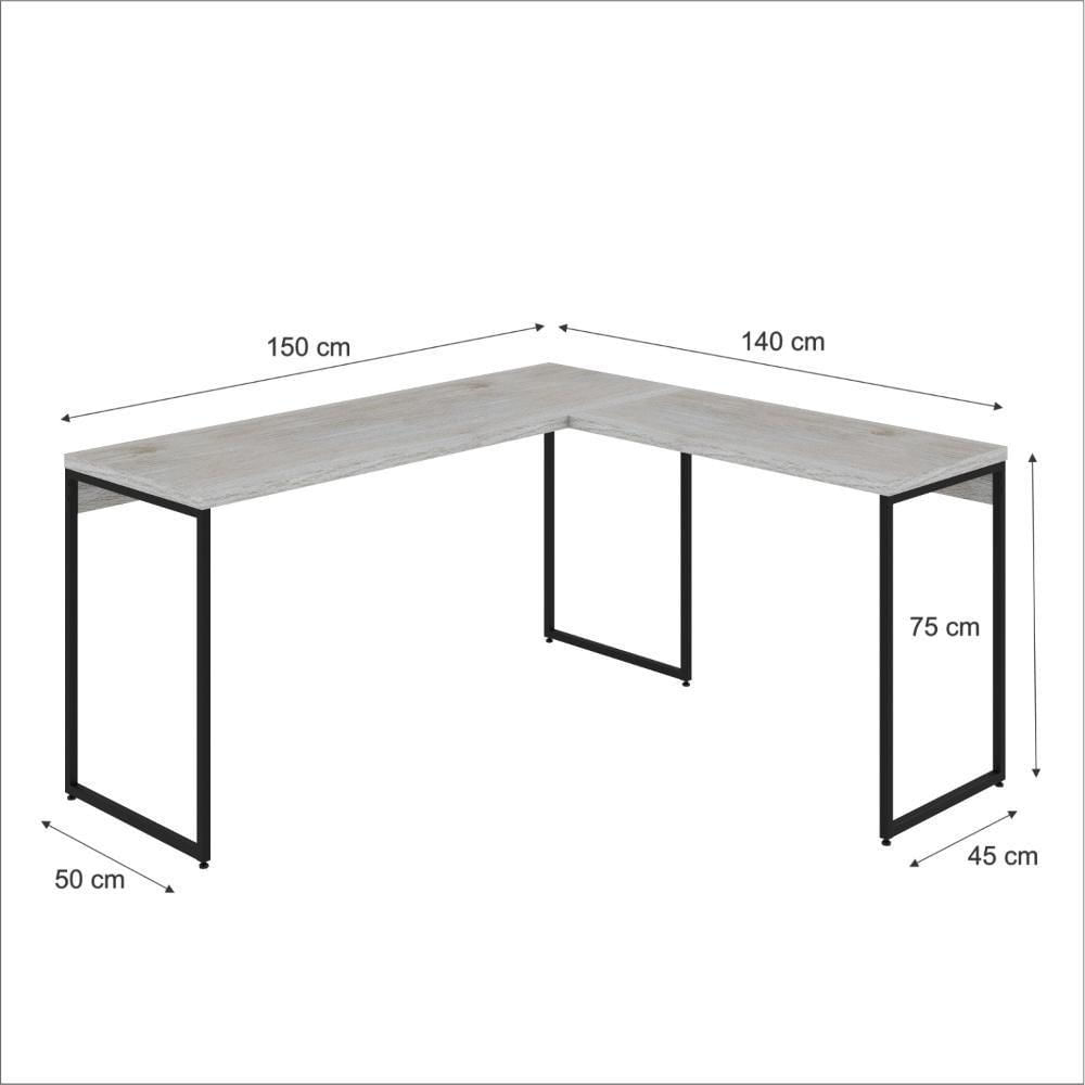 Miniatura Mesa Em L Dynamica Diretor 150x140x75cm Snow Estrutura preta