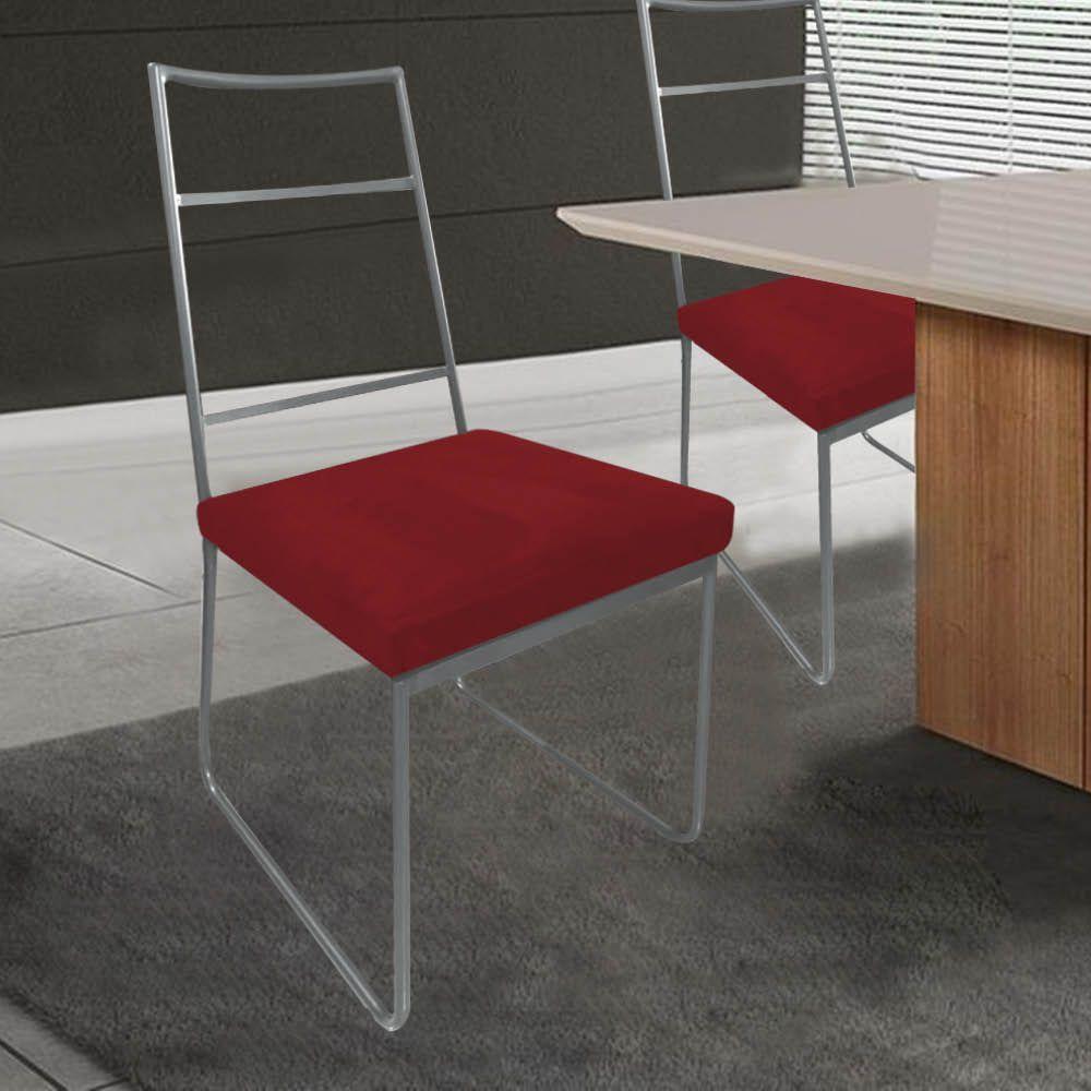 Miniatura Kit 03 Cadeiras Sala De Jantar Stark Ferro Prata Sintético Vermelho - Amey Decor