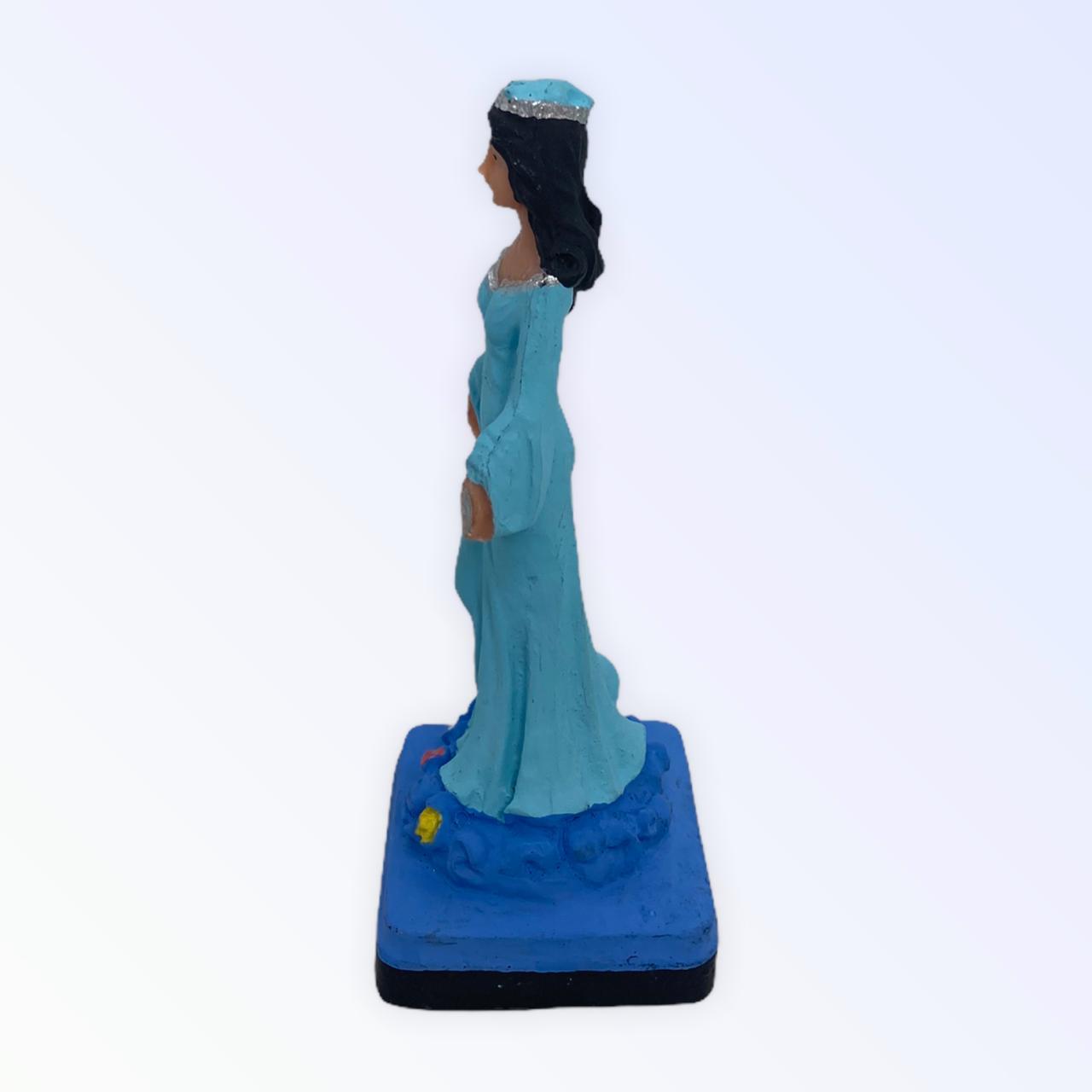 Miniatura Escultura Iemanjá Umbanda 11 Cm Manto Azul Claro Em Resina