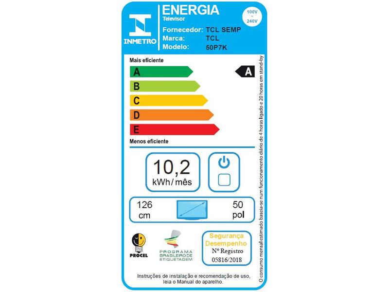 Smart TV 50" TCL 4K UHD QLED 50P7K Google TV AiPQ Google Assistente 3 HDMI