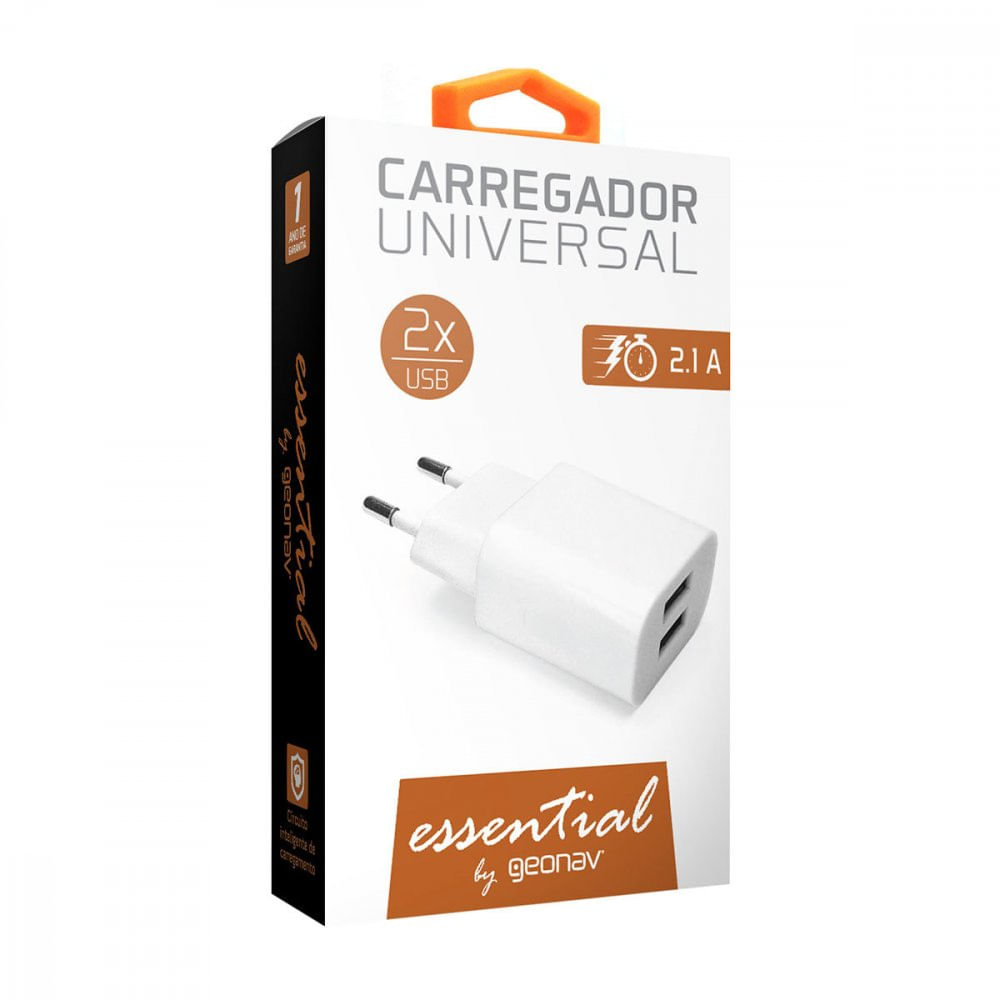 Miniatura Carregador de Parede Universal Saída Dupla ESACW2 Geonav Bivolt Branco