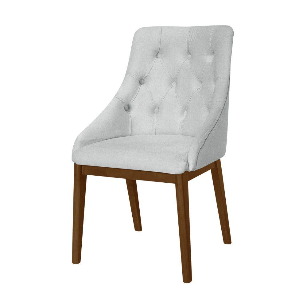 Miniatura Kit 2 Cadeiras De Jantar Elisa Nobre Estofada Capitonê Linho Cinza Base Madeira Maciça Imbuia