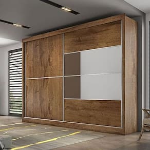 Guarda-Roupa Casal Móveis Europa Londres Flex com Espelho, 2 Portas de Correr e 4 Gavetas - 205cm de largura Brauna/Off White