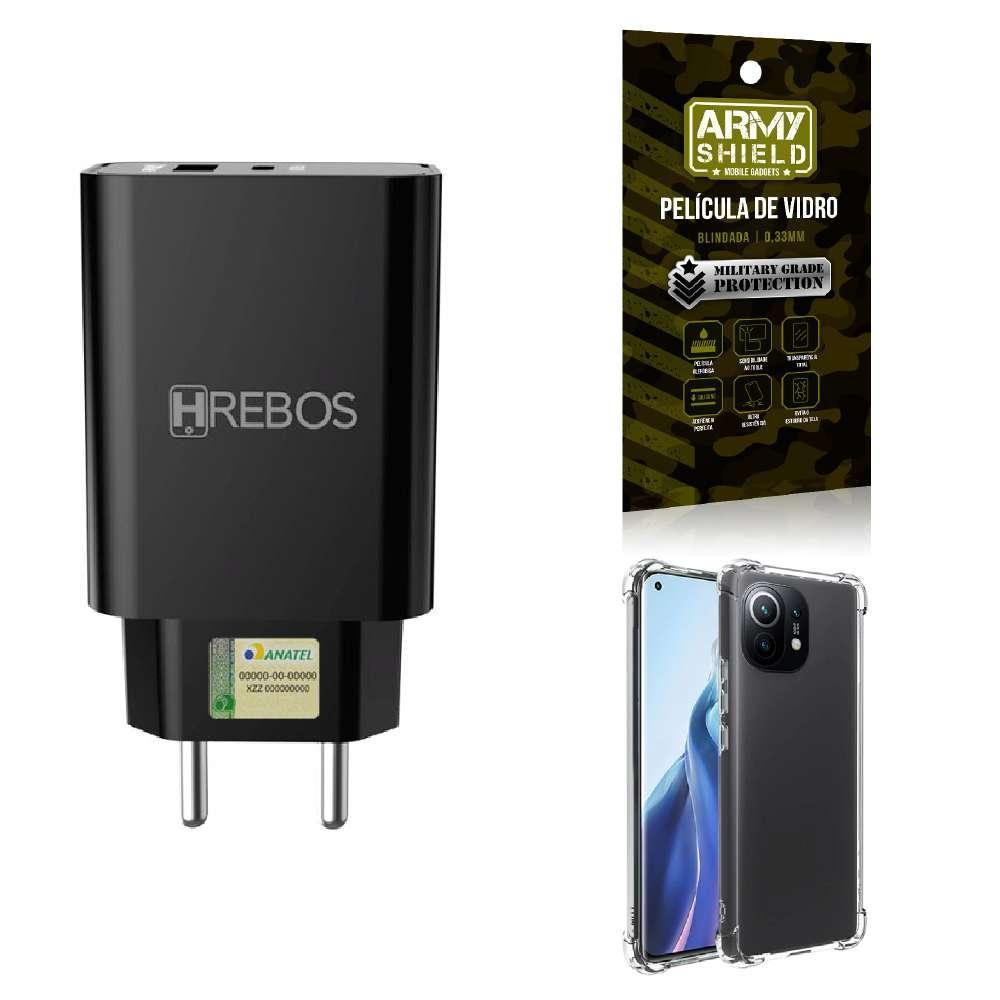 Miniatura Capinha Xiaomi Mi 11 Fonte Carregador Turbo + Película 3D