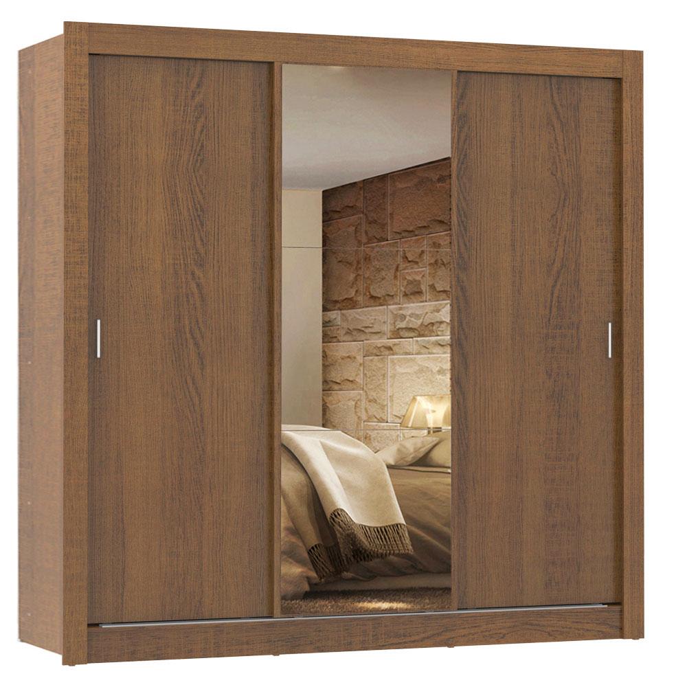 Miniatura Guarda Roupa Casal Madesa Lyon 3 Portas de Correr com Espelho 2 Gavetas Rustic