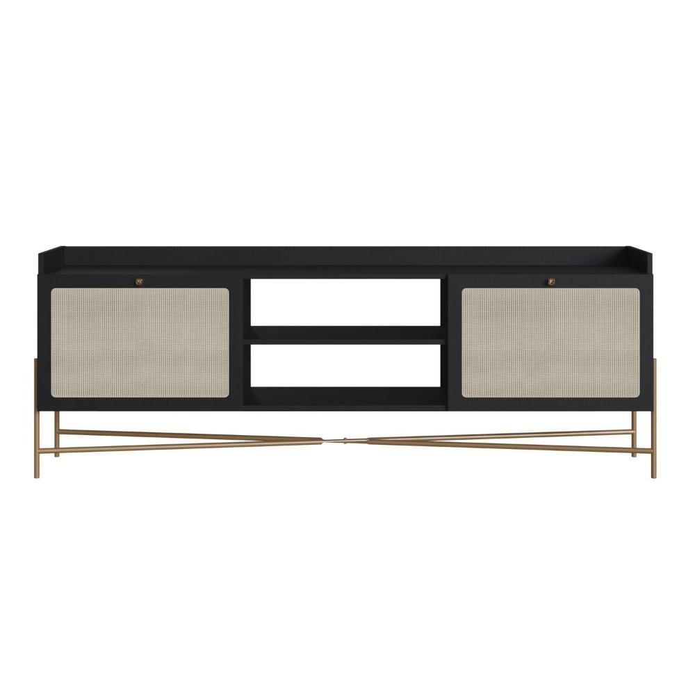 Rack para TV 65 Polegadas 2 Portas 183cm Palhinha Pé Metal  Oslo Nero/Dourado