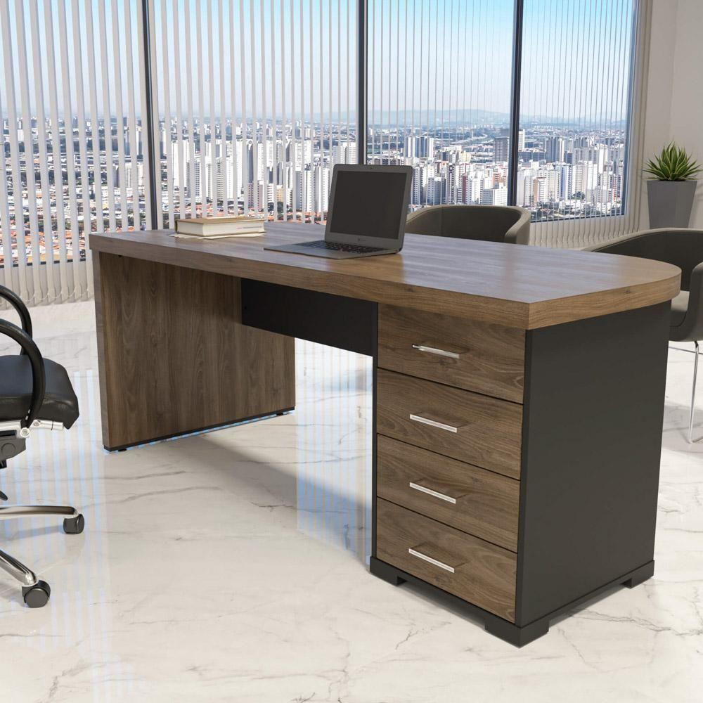Miniatura Mesa Para Escritório 4 Gavetas Lado Direito 180cm Tamburato Executiva A06 Marrom-preto - Mpozenato