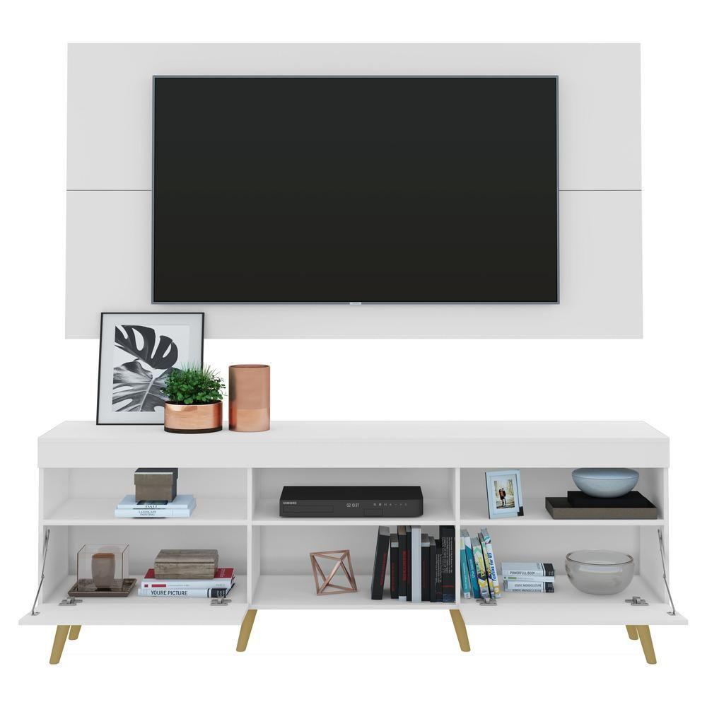 Miniatura Rack Com Painel Tv 65" Retrô Flórida Multimóveis V3133 Branco/Natural Branco/Natural