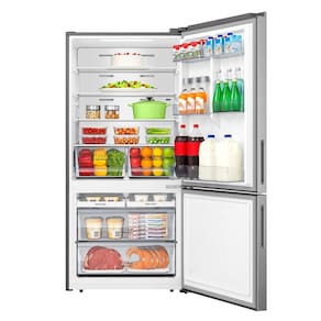 Miniatura Geladeira Hisense Inverter 499L RB5P504 Bottom Freezer Metal Tech Inox 110V