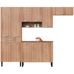Miniatura Cozinha Completa Itatiaia Jasmim com 11 Portas, 1 Gaveta, 11 Prateleiras e Nicho - 245cm de largura - Castanho Castanho