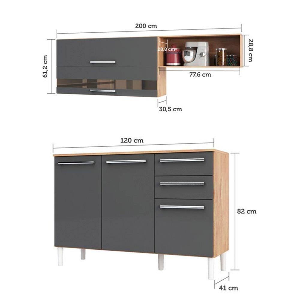 Miniatura Cozinha Pequena 2 Peças Com Nicho Carmenére Rio Doce Cozinhas Castanho/Chumbo Castanho/Chumbo