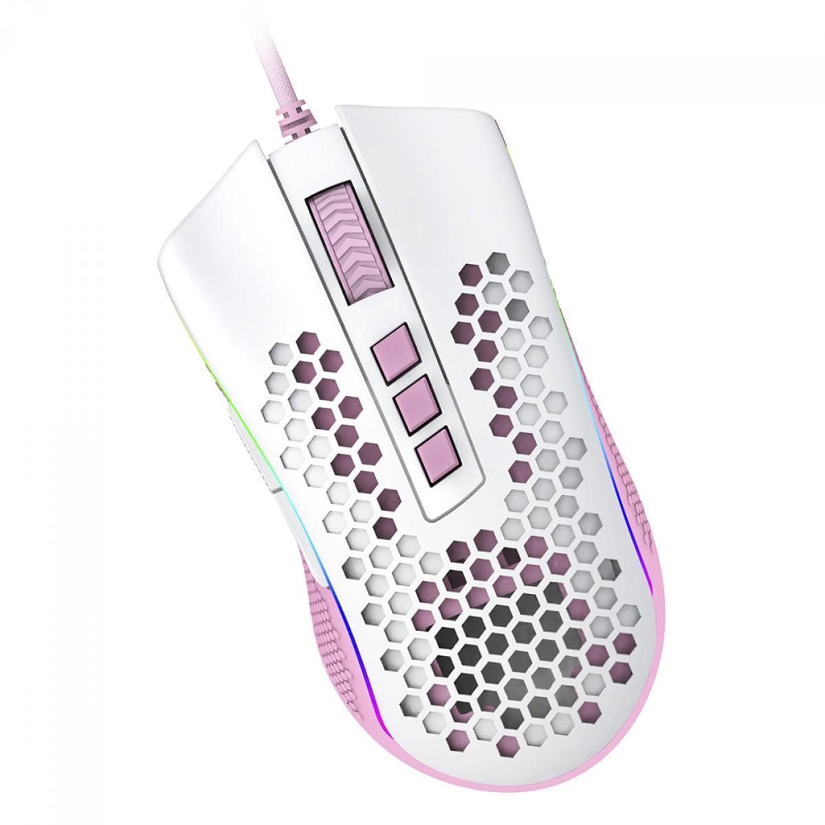 Mouse Gamer Redragon Storm Rgb Branco E Rosa M808Wp-Rgb