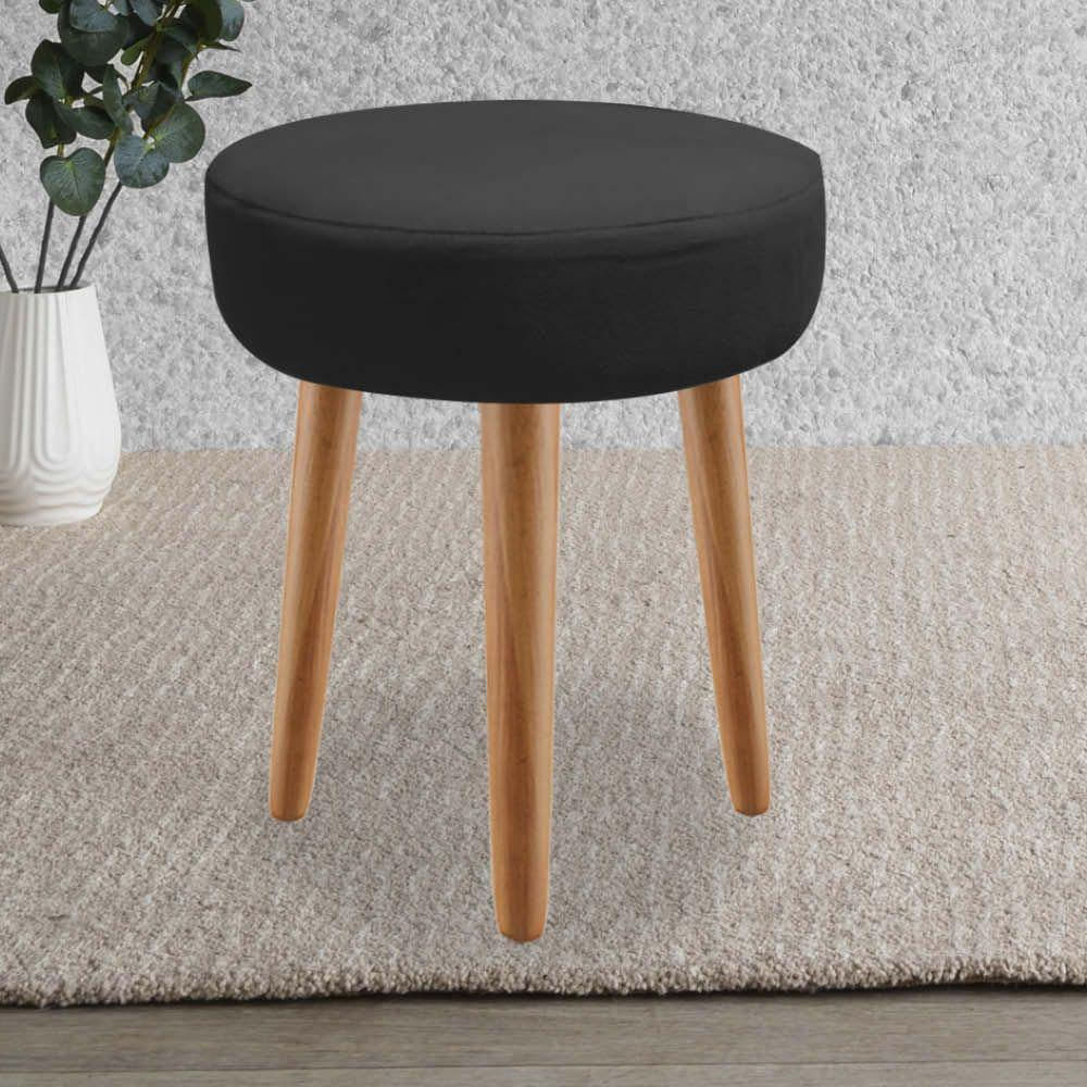Miniatura Kit 03 Banqueta Alta Julya Industrial 55Cm Pé Palito Carvalho Suede Preto - Amey Decor