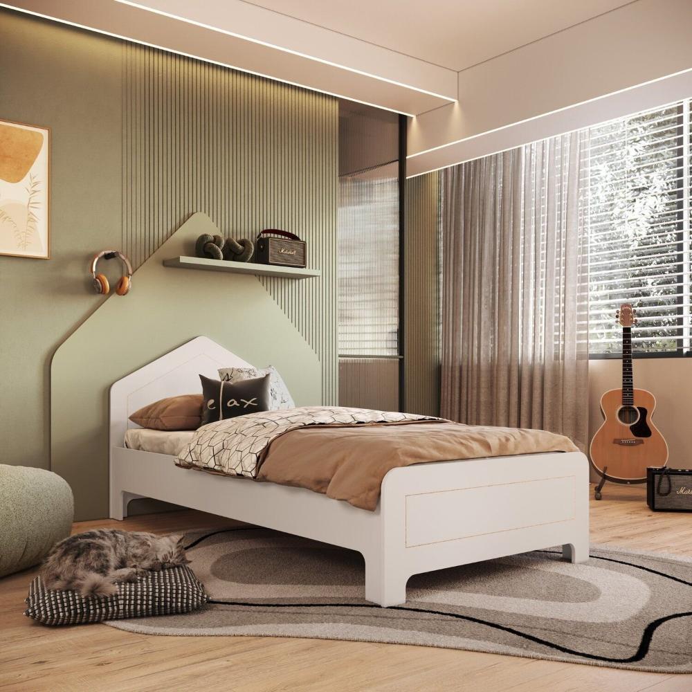 Miniatura Cama Infantil em Mdf 15cm com Cabeceira Casinha 193cm X 95cm Dylan Branco Tx/ Cru