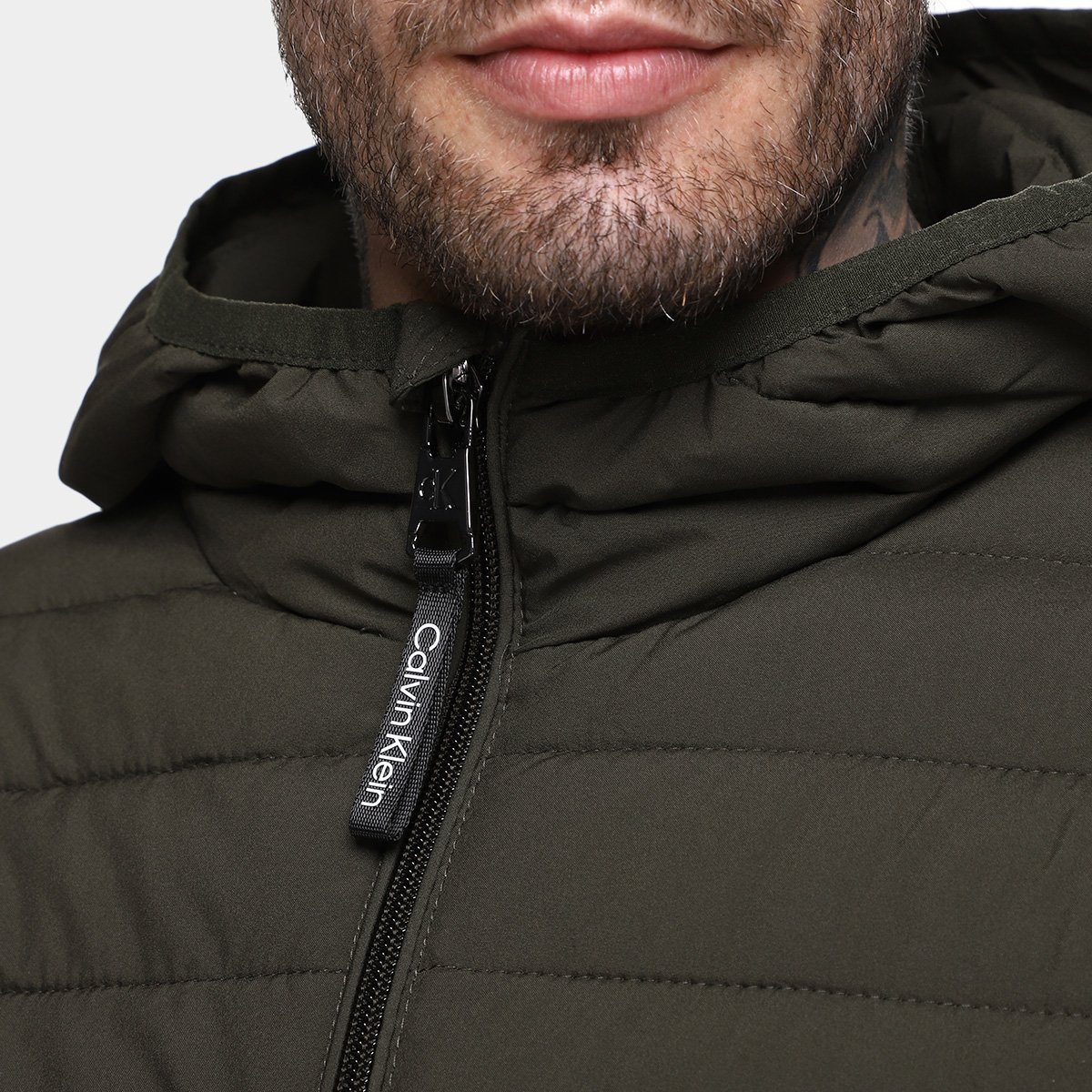 Miniatura Jaqueta C/ Capuz Calvin Klein Matelassê Masculina Oliva - G
