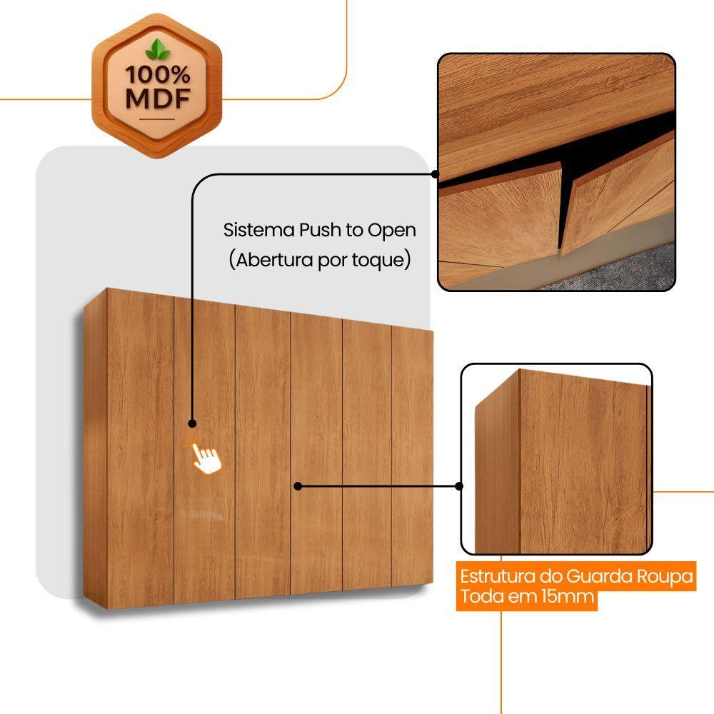 Miniatura Guarda Roupa Casal Coliseu Mdf 6 Pts 6 Gvts Moderna Mobília Naturalle