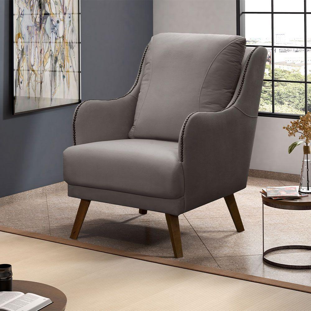 Miniatura Poltrona Decorativa Catar Com Tachas Suede Cinza - Gran Belo
