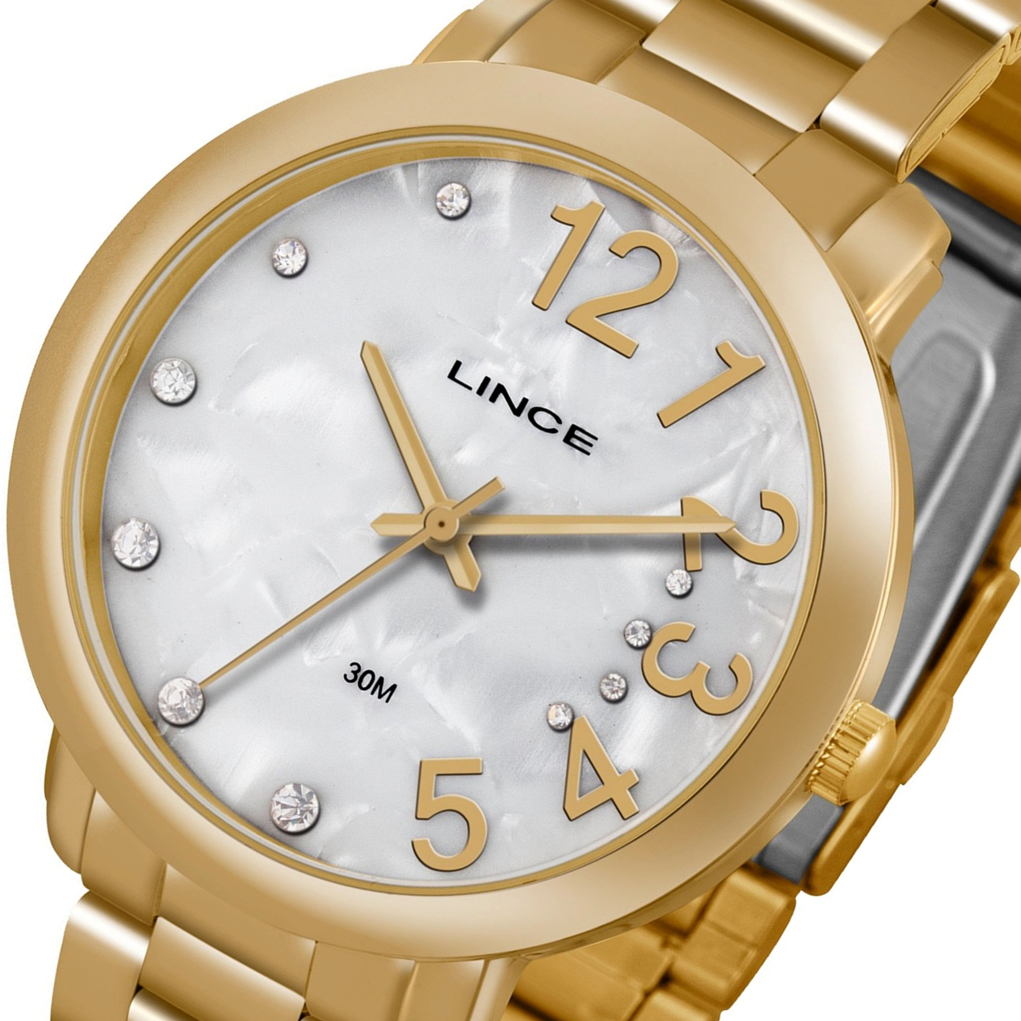 Miniatura Relogio Lince Feminino Dourado Fashion WR 30 metros LRGK041L
