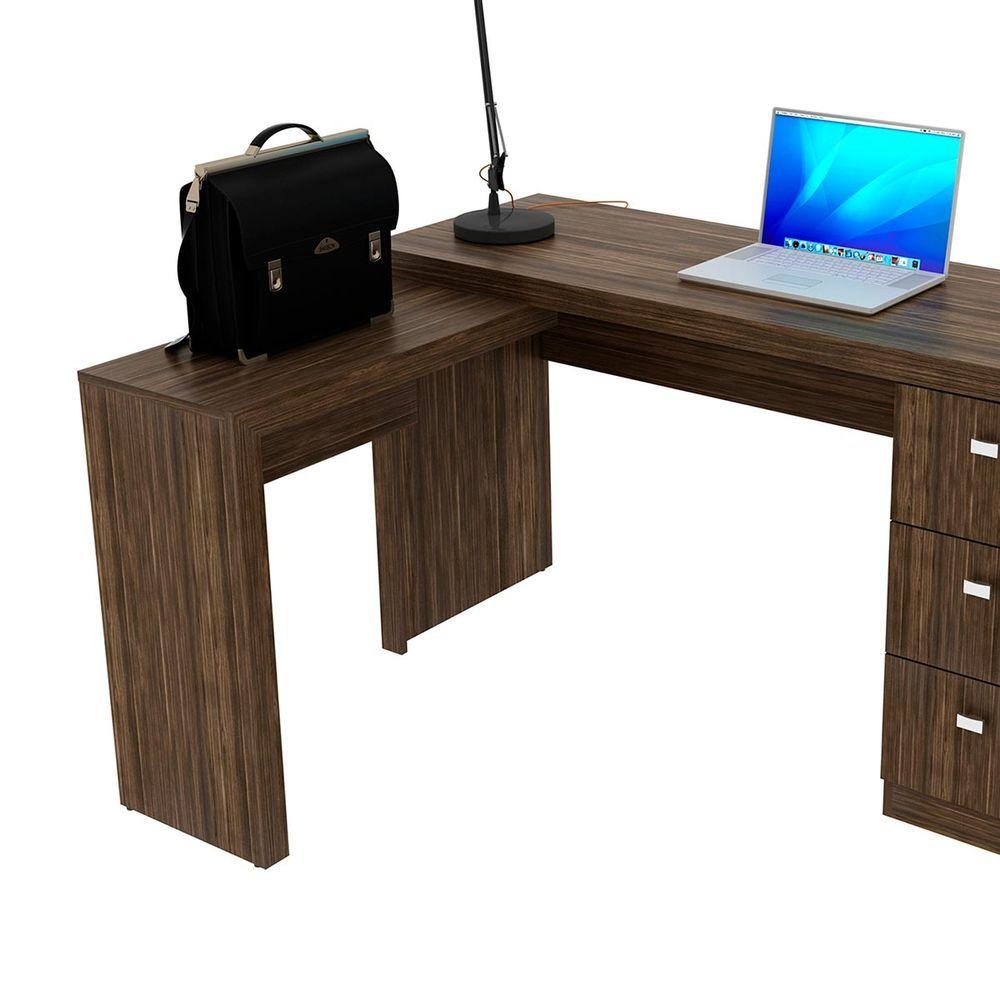 Miniatura Conjunto Escritório Com 2 Mesas Em L E 6 Gavetas Nogal
